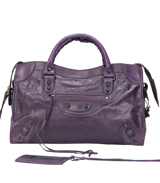 Balenciaga Motorcycle City Bag in viola scuro Custodia in pelle